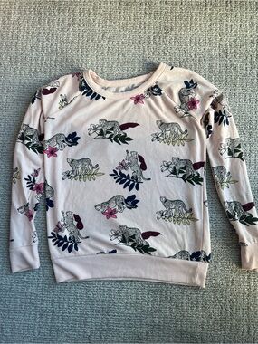 Anthropologie Pink Sweatshirt with Multicolor Floral & Cheetah Print